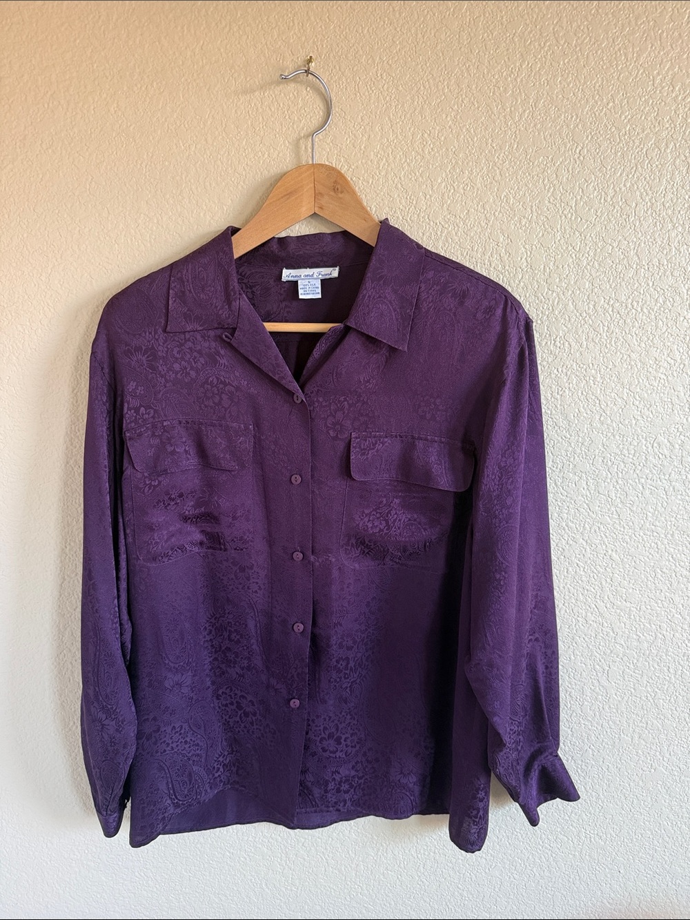 Silk Anna and Frank Vintage Plum Button-Up Blouse